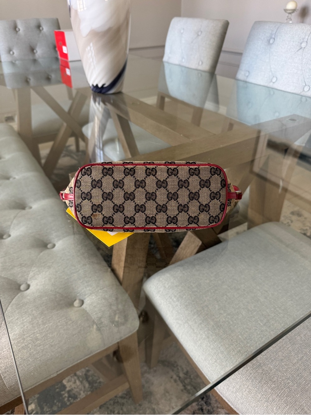 GUCCI GG CANVAS Vintage Boat Pochette Grey/Red - Picture 3 of 12